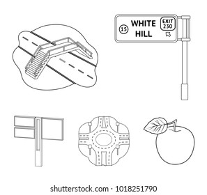 Direction signs and other web icon in outline style.Road junctions and signs icons in set collection.