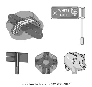 Direction signs and other web icon in monochrome style.Road junctions and signs icons in set collection.