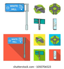 Direction signs and other web icon in cartoon,flat style.Road junctions and signs icons in set collection.