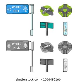 Direction signs and other web icon in cartoon,monochrome style.Road junctions and signs icons in set collection.