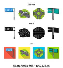 Direction signs and other web icon in cartoon,black,flat style.Road junctions and signs icons in set collection.