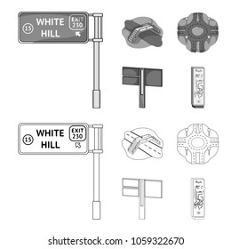 Direction signs and other web icon in outline,monochrome style.Road junctions and signs icons in set collection.