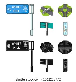 Direction signs and other web icon in cartoon,black style.Road junctions and signs icons in set collection.