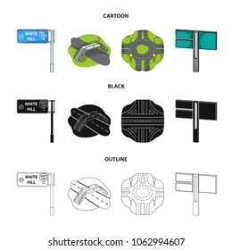 Direction signs and other web icon in cartoon,black,outline style.Road junctions and signs icons in set collection.