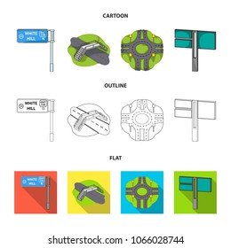 Direction signs and other web icon in cartoon,outline,flat style.Road junctions and signs icons in set collection.