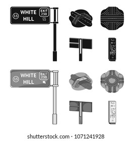 Direction signs and other web icon in black,monochrom style.Road junctions and signs icons in set collection.