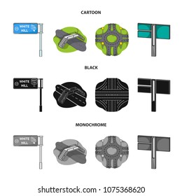 Direction signs and other web icon in cartoon,black,monochrome style.Road junctions and signs icons in set collection.