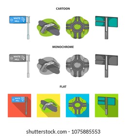 Direction signs and other web icon in cartoon,flat,monochrome style.Road junctions and signs icons in set collection.