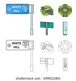 Direction signs and other web icon in cartoon,outline style.Road junctions and signs icons in set collection.