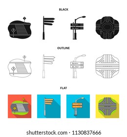 Direction signs and other web icon in black,flat,outline style.Road junctions and signs icons in set collection.