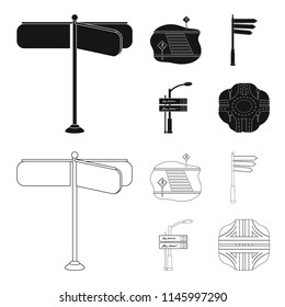Direction signs and other web icon in black,outline style.Road junctions and signs icons in set collection.