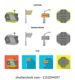 Direction signs and other web icon in cartoon,flat,monochrome style.Road junctions and signs icons in set collection.