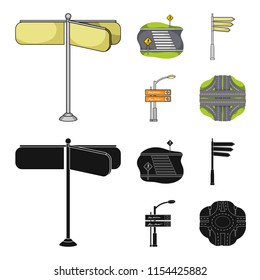 Direction signs and other web icon in cartoon,black style.Road junctions and signs icons in set collection.