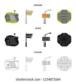 Direction signs and other web icon in cartoon,black,outline style.Road junctions and signs icons in set collection.