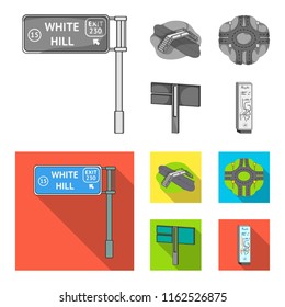 Direction signs and other web icon in monochrome,flat style.Road junctions and signs icons in set collection.