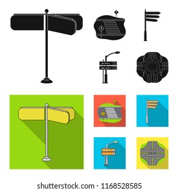 Direction signs and other web icon in black,flat style.Road junctions and signs icons in set collection.