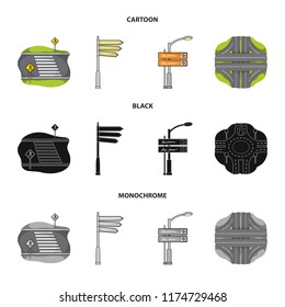 Direction signs and other web icon in cartoon,black,monochrome style.Road junctions and signs icons in set collection.