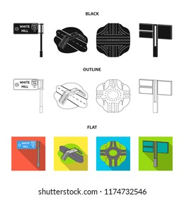 Direction signs and other web icon in cartoon style.Road junctions and signs icons in set collection.