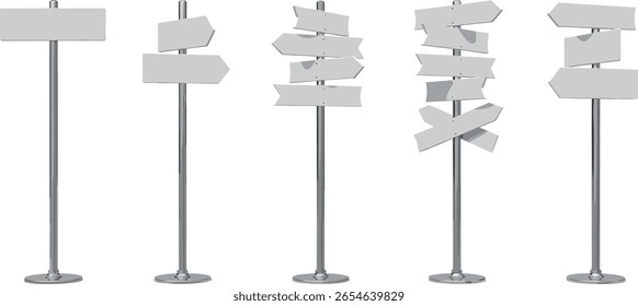 direção, sinais, vetor, seta, estrada, em branco, post, caminho, isolado, informação, rua, modelo, polo, vazio, conjunto, ilustração.