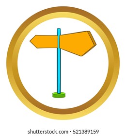 Direction signs vector icon in golden circle, cartoon style isolated on white background