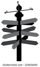 Direction Signs With Weather Vane Outline Silhouette Illustration Vector