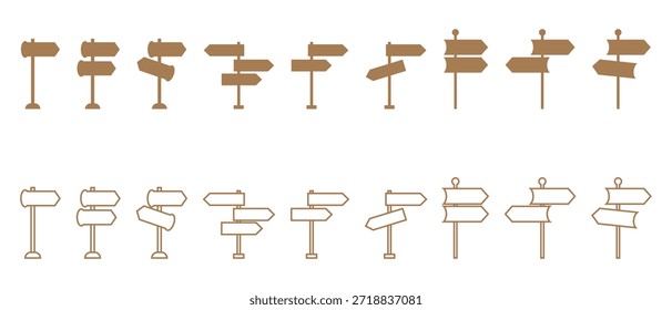 Conjunto de iconos de poste de dirección, Conjunto de iconos de pilar de dirección, Conjunto de iconos de poste de dirección correcta.