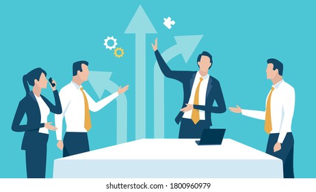 Direction. The team discusses the direction. Business vector illustration