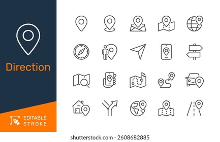 Direction thin line icons. Editable stroke. Pixel perfect.
