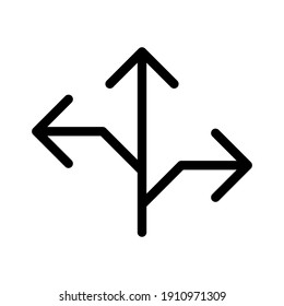 Direction, three way, arrow icon vector image. Can also be used for arrows and signs. Suitable for use on web apps, mobile apps and print media.