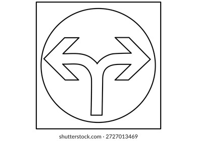 Señal de tráfico de dirección continua de una línea que dibuja la Ilustración vectorial de contorno lineal moderna sobre fondo blanco. Dibujo de una línea continua de señal de tráfico Urbana.