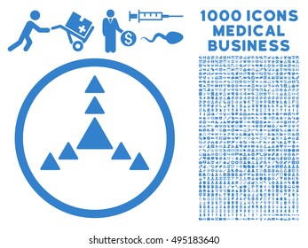 Direction Triangles icon with 1000 medical commercial cobalt vector pictographs. Set style is flat symbols, white background.