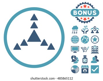 Direction Triangles icon with bonus pictogram. Vector illustration style is flat iconic bicolor symbols, cyan and blue colors, white background.