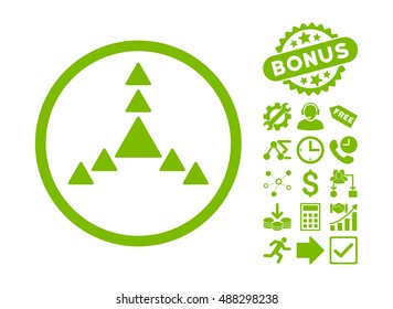 Direction Triangles icon with bonus pictogram. Vector illustration style is flat iconic symbols, eco green color, white background.