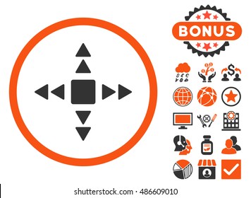 Direction Triangles icon with bonus symbols. Vector illustration style is flat iconic bicolor symbols, orange and gray colors, white background.
