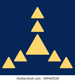 Direction Triangles vector icon. Style is flat symbol, yellow color, rounded angles, blue background.