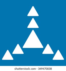 Direction Triangles vector icon. Style is flat symbol, white color, rounded angles, blue background.