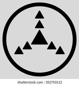 Direction Triangles vector icon. Style is flat circled symbol, black color, rounded angles, light gray background.