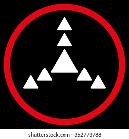 Direction Triangles vector icon. Style is bicolor flat circled symbol, red and white colors, rounded angles, black background.