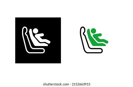 The direction of use of the baby seat of the car. Car child isofix seat icon. Silhouette and linear original logo. Simple outline style sign icon. Vector illustration isolated on white background. EPS