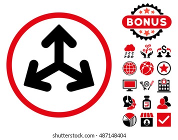 Direction Variants icon with bonus images. Vector illustration style is flat iconic bicolor symbols, intensive red and black colors, white background.