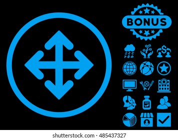 Direction Variants icon with bonus symbols. Vector illustration style is flat iconic symbols, blue color, black background.