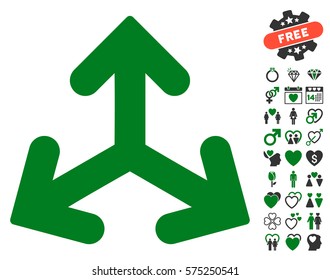 Direction Variants pictograph with bonus love design elements. Vector illustration style is flat rounded iconic green and gray symbols on white background.