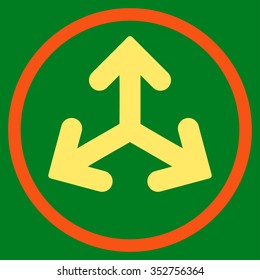 Direction Variants vector icon. Style is bicolor flat circled symbol, orange and yellow colors, rounded angles, green background.