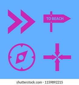 direction vector icons set. with arrows center, beach direction, compass and right arrow in set