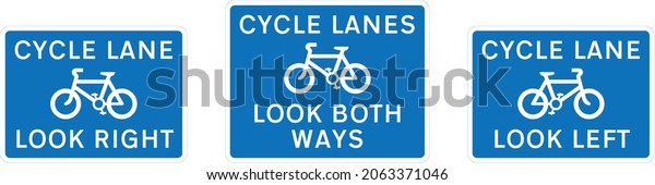 Direction in which pedestrians should look for\
approaching pedal cycles when crossing a cycle lane (Alternative\
types), road signs in the United\
Kingdom