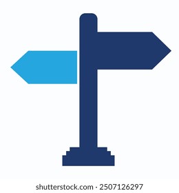 directional arrow in flat style. Vector illustration. Road direction icon isolated. Vector icon of branching three arrows.