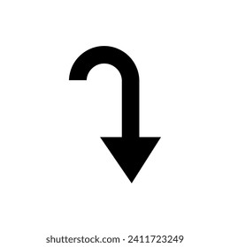 Vector de icono de flecha direccional. Gira el vector del símbolo de signo de icono. Ilustración del icono del vector de flecha abajo aislada en fondo blanco