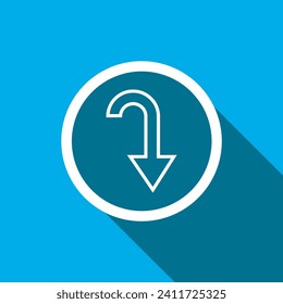 Vector de icono de flecha direccional. Gire el vector de icono de flecha en un estilo plano de moda. Icono de flecha abajo, ilustración de icono de flecha abajo aislada en fondo azul