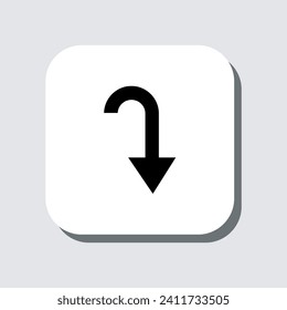 Directional arrow icon vector. Turn sign symbol in trendy flat style. Arrow down vector icon illustration in square isolated on gray background