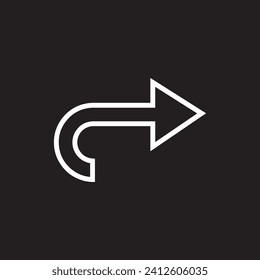 Pfeilsymbol-Vektorgrafik mit Richtungsrichtung. Drehen Sie die Symbol Symbol-Vektorgrafik. Pfeil rechts, Vektorsymbol einzeln auf schwarzem Hintergrund